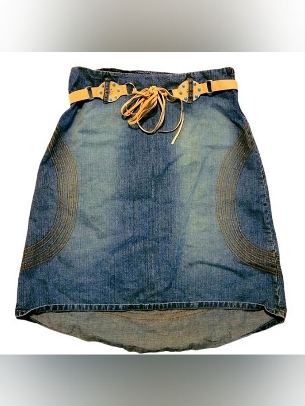 VTG Gloria Western Hi Low Denim Skirt Sz 10